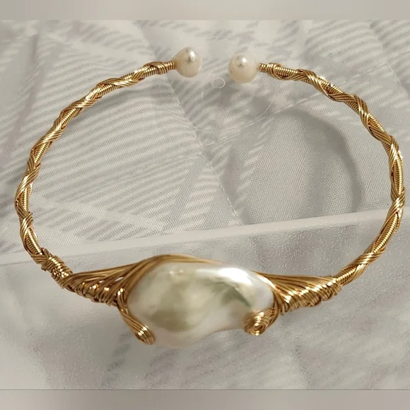 18k Gold Plated Bohemian Style Fresh Water Pearl Bracelet Purity & Inner Wisdom - Picture 2 of 3